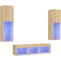 vidaXL Meuble-paroi 5 pièces avec éclairage LED Chêne Sonoma Matériau dérivé du bois