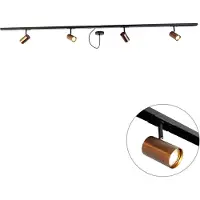 QAZQA Système sur rail monophasé bronze foncé avec 4 spots et alimentation ronde I - Jeana