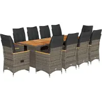 vidaXL Ensemble de jardin bistrot 11 pièces avec coussins Gris Poly rotin