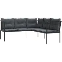 vidaXL Canapé de jardin avec coussins forme de L noir acier textilène