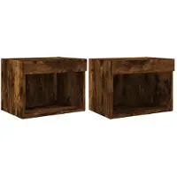 vidaXL Tables de chevet murales avec lampes LED 2 pcs. Chêne fumé