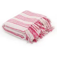 vidaXL Couverture coton à rayures 125x150 cm Rose et Blanc