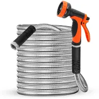 FlinQ Tuyau d'arrosage flexible en acier inoxydable jusqu'à 30 mètres - Tuyau d'arrosage avec embout - Flexible pour éviter les nœuds