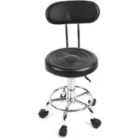 Lowander Tabouret à roulettes avec dossier - Tabouret & Siège de bureau - Réglable en hauteur - Noir