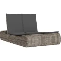 vidaXL Bain de soleil double avec coussins Gris Poly rotin