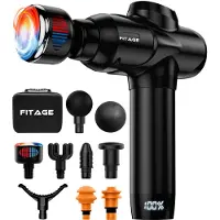 FITAGE Pistolet de massage chaud et froid - 8 accessoires - 20 positions - Noir