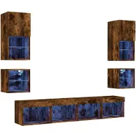 vidaXL Meuble-paroi 8 pièces avec éclairage LED Chêne fumé Matériau dérivé du bois