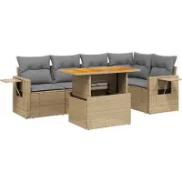 vidaXL Ensemble de salon de jardin 6 pièces avec coussins Beige Poly Rattan