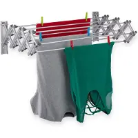 Relaxdays Séchoir à linge à fixation murale, 8 m de corde, extensible, dimensions : 27 x 95 x 60 cm, séchoir mural en aluminium, argent