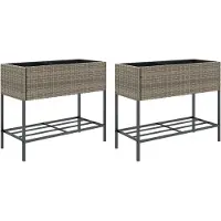 vidaXL Parterre surélevé avec étagère 2 pcs. Gris 90x40x75 cm Poly rotin