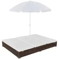 vidaXL Chaise longue avec parasol Poly rotin brun