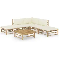 vidaXL Ensemble de salon de jardin 6 pièces avec coussins blanc crème en bambou