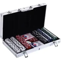 HOMCOM Pokerkoffer pokerset pokerchips 4/5 kleuren 2x kaartspel 5x dobbelstenen 1x aluminium koffer