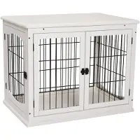 PawHut Cage pour chien pour la maison 2 portes MDF métal blanc