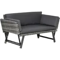 Outsunny Canapé de jardin en poly rotin 2 places Loungesofa Gartenliege pliable Grau