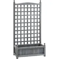 Outsunny Sunny plantenbak met latwerk lichtgrijs 64 x 28 x 120 cm