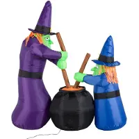 HOMCOM Opblaasbare Heksen Hoogte: 1.8m Halloween-decoratie met LED