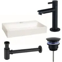Qeramiq Fuente Pack Lave-mains - 38x7x24cm - 1 trou de robinet - céramique - robinet Noir mat - Blanc brillant SW696235/SW696205/SW696215/SW21912