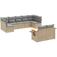 vidaXL Ensemble de salon de jardin 9 pièces avec coussins beige Poly rotin