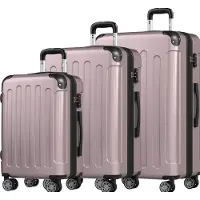TRVLMORE Set de valises - 3 pièces - Set de valises de voyage complet - 45L Hand Luggage + 75L and 115L Spacious Luggage - Rose Gold