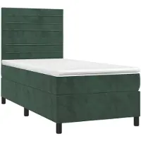 vidaXL Lit boxspring avec matelas & LED vert foncé 90x200 cm velours