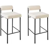 Beliani Ensemble de 2 tabourets de bar rembourrés en bougran blanc pieds en métal noir tabourets à dossier déroulant salle à manger moderne cuisine