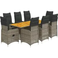 vidaXL Ensemble de jardin bistrot 9 pièces avec coussins Gris Poly rotin