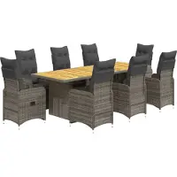vidaXL Ensemble de jardin bistrot 9 pièces avec coussins Gris Poly rotin
