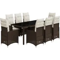 vidaXL Ensemble de jardin bistrot 9 pièces avec coussins Marron Poly rotin