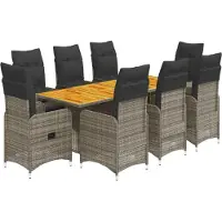 vidaXL Ensemble de jardin bistrot 9 pièces avec coussins Gris Poly rotin