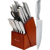 Kitchenbrothers Set de couteaux - Bloc de couteaux - 16 pièces - avec ciseaux et acier d'affûtage - Bois d'acacia