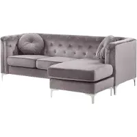 Beliani Canapé D'angle Flen Gris Velours Côté Gauche