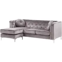 Beliani Canapé D'angle Flen Gris Velours Côté Droit