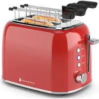 Kitchenbrothers Grille pain - - Toaster - 6 niveaux de chaleur - Fentes larges - 870W - Rouge
