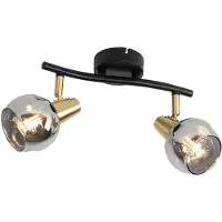 QAZQA Plafonnier noir avec laiton et verre fumé 2 lumières - Vidro