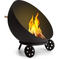 Blumfeldt Brasero Exterieur pour le Jardin et Terrasse, Brasero Grill Portable, Couverture Pluie, Bol en Acier, Brasero BBQ Rond avec Foyer Camping, Brûleur à Bois, Résistant Intempéries, Tisonnier