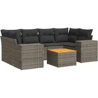 vidaXL Ensemble de salon de jardin 7 pièces avec coussins Gris Poly rotin