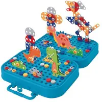 Eddy Toys : kit de construction avec boîte de montage et perceuse jouet incluse - Jouet de construction comprenant 298 pièces - Jouet dinosaure - Jouet Montessori : mosaïque à encastrer - Jouet
