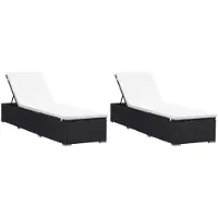 vidaXL Bains de soleil avec support 2 pcs. Poly rotin noir