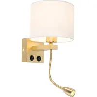 QAZQA Applique murale intelligente dorée avec abat-jour blanc, Wifi A60 inclus - Brescia