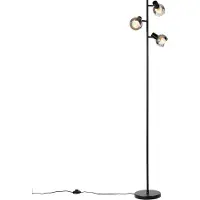 QAZQA Lampadaire intelligent noir avec verre fumé incl. 3 Wifi P45 - Vidro