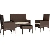 vidaXL Ensemble de salon de jardin 4 pièces avec coussins Marron Poly Rattan