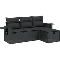 vidaXL Ensemble de salon de jardin 4 pièces avec coussins noir poly rotin