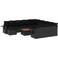 vidaXL Ensemble de 13 canapés de jardin avec coussins noir poly rotin