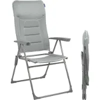 TRVLMORE Chaise de camping - 7 positions - Chaise de camping confortable - Capacité de charge de 120 kg - Position allongée - Chaise pliante - Chaise pliante - Gris