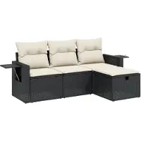 vidaXL Ensemble de salon de jardin 4 pièces avec coussins noir poly rotin