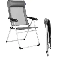 TRVLMORE Chaise de camping - 5 positions - Chaise de camping pliante - Capacité de charge 110 kg - Chaise de pêche - Chaise pliante - Gris