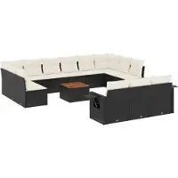 vidaXL Ensemble de salon de jardin 14 pièces avec coussins noir Poly rotin