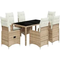vidaXL Ensemble de jardin bistrot 7 pièces avec coussins Beige Poly Rattan