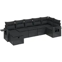 vidaXL Ensemble de salon de jardin 7 pièces avec coussins noir poly rotin